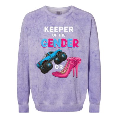 Keeper of the Gender wheels or Heels cute Reveal Baby Shower Colorblast Crewneck Sweatshirt