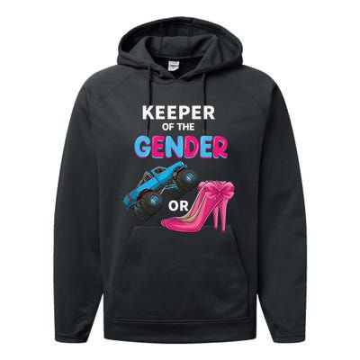 Keeper of the Gender wheels or Heels cute Reveal Baby Shower Performance Fleece Hoodie