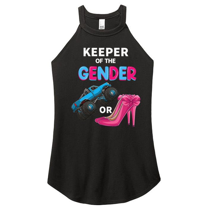 Keeper of the Gender wheels or Heels cute Reveal Baby Shower Women’s Perfect Tri Rocker Tank