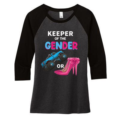 Keeper of the Gender wheels or Heels cute Reveal Baby Shower Women's Tri-Blend 3/4-Sleeve Raglan Shirt