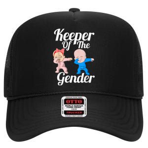 Keeper Of The Gender Cute Gender Reveal Party Couple High Crown Mesh Back Trucker Hat