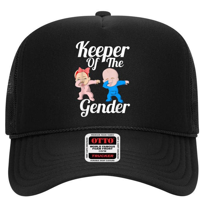 Keeper Of The Gender Cute Gender Reveal Party Couple High Crown Mesh Back Trucker Hat