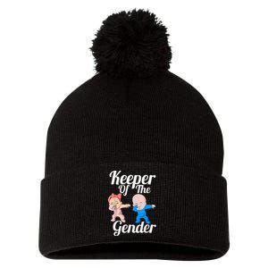 Keeper Of The Gender Cute Gender Reveal Party Couple Pom Pom 12in Knit Beanie