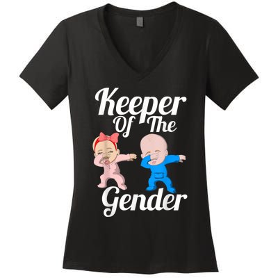 Keeper Of The Gender Cute Gender Reveal Party Couple Women's V-Neck T-Shirt