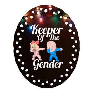 Keeper Of The Gender Cute Gender Reveal Party Couple Ceramic Oval Ornament