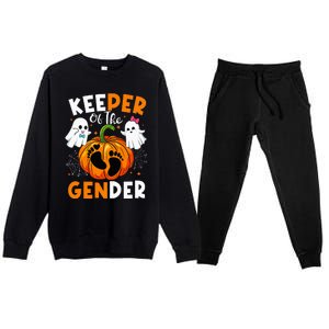 Keeper Of The Gender Reveal Baby Fall Halloween Thanksgiving Premium Crewneck Sweatsuit Set