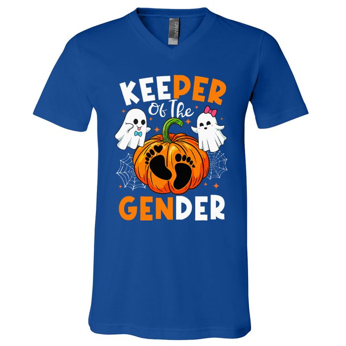 Keeper Of The Gender Reveal Baby Fall Halloween Thanksgiving V-Neck T-Shirt