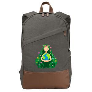 Green Mother Earth Day Cotton Canvas Backpack