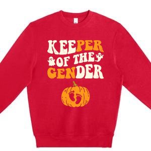 Keeper Of The Gender Reveal Baby Announcement Halloween Premium Crewneck Sweatshirt