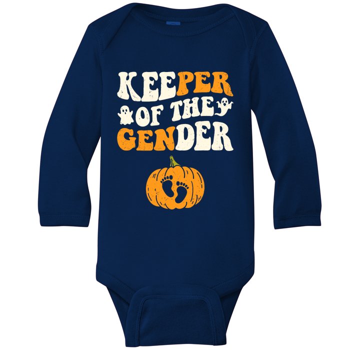 Keeper Of The Gender Reveal Baby Announcement Halloween Baby Long Sleeve Bodysuit