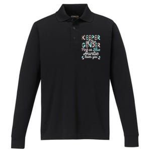 Keeper Of The Gender Auntie Loves You Baby Shower Aunt Performance Long Sleeve Polo