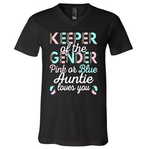 Keeper Of The Gender Auntie Loves You Baby Shower Aunt V-Neck T-Shirt