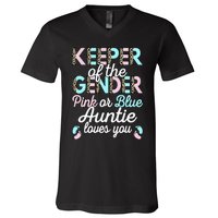 Keeper Of The Gender Auntie Loves You Baby Shower Aunt V-Neck T-Shirt