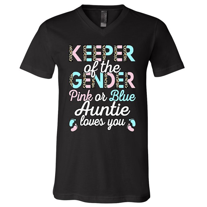 Keeper Of The Gender Auntie Loves You Baby Shower Aunt V-Neck T-Shirt