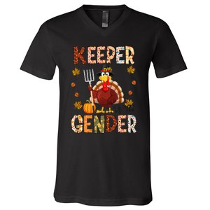 Keeper of the Gender Funny Thanksgiving Turkey Gender Reveal V-Neck T-Shirt