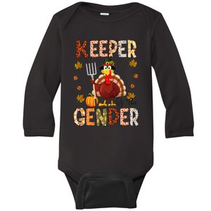 Keeper of the Gender Funny Thanksgiving Turkey Gender Reveal Baby Long Sleeve Bodysuit