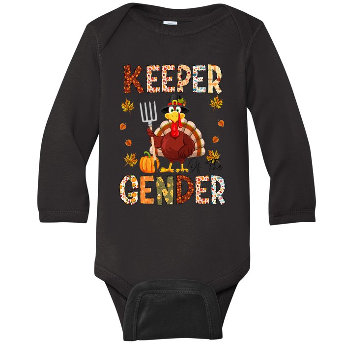 Keeper of the Gender Funny Thanksgiving Turkey Gender Reveal Baby Long Sleeve Bodysuit