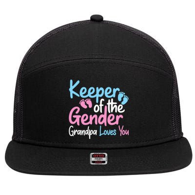 Keeper Of The Gender Grandpa Loves You Funny Gender Reveal Cool Gift 7 Panel Mesh Trucker Snapback Hat