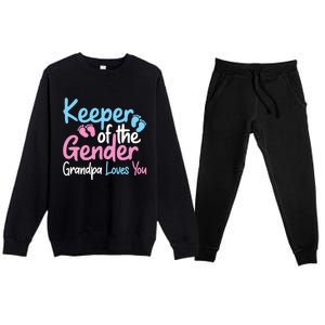 Keeper Of The Gender Grandpa Loves You Funny Gender Reveal Cool Gift Premium Crewneck Sweatsuit Set