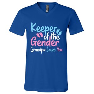 Keeper Of The Gender Grandpa Loves You Funny Gender Reveal Cool Gift V-Neck T-Shirt