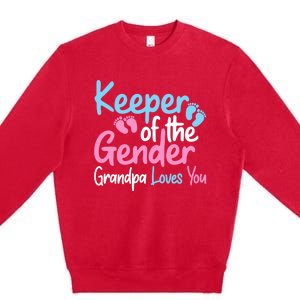 Keeper Of The Gender Grandpa Loves You Funny Gender Reveal Cool Gift Premium Crewneck Sweatshirt