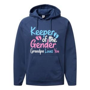 Keeper Of The Gender Grandpa Loves You Funny Gender Reveal Cool Gift Performance Fleece Hoodie