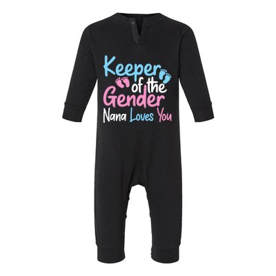 Keeper Of The Gender Nana Loves You Funny Gender Reveal Cool Gift Infant Fleece One Piece