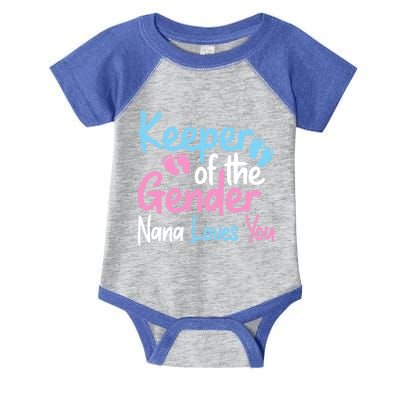 Keeper Of The Gender Nana Loves You Funny Gender Reveal Cool Gift Infant Baby Jersey Bodysuit