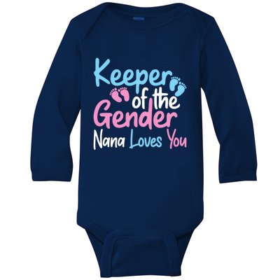 Keeper Of The Gender Nana Loves You Funny Gender Reveal Cool Gift Baby Long Sleeve Bodysuit