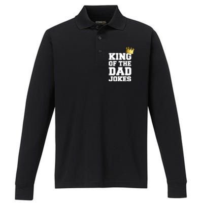 King Of The Dad Jokes Funny Fathers Day Dad Joke Crown Pun Gift Performance Long Sleeve Polo