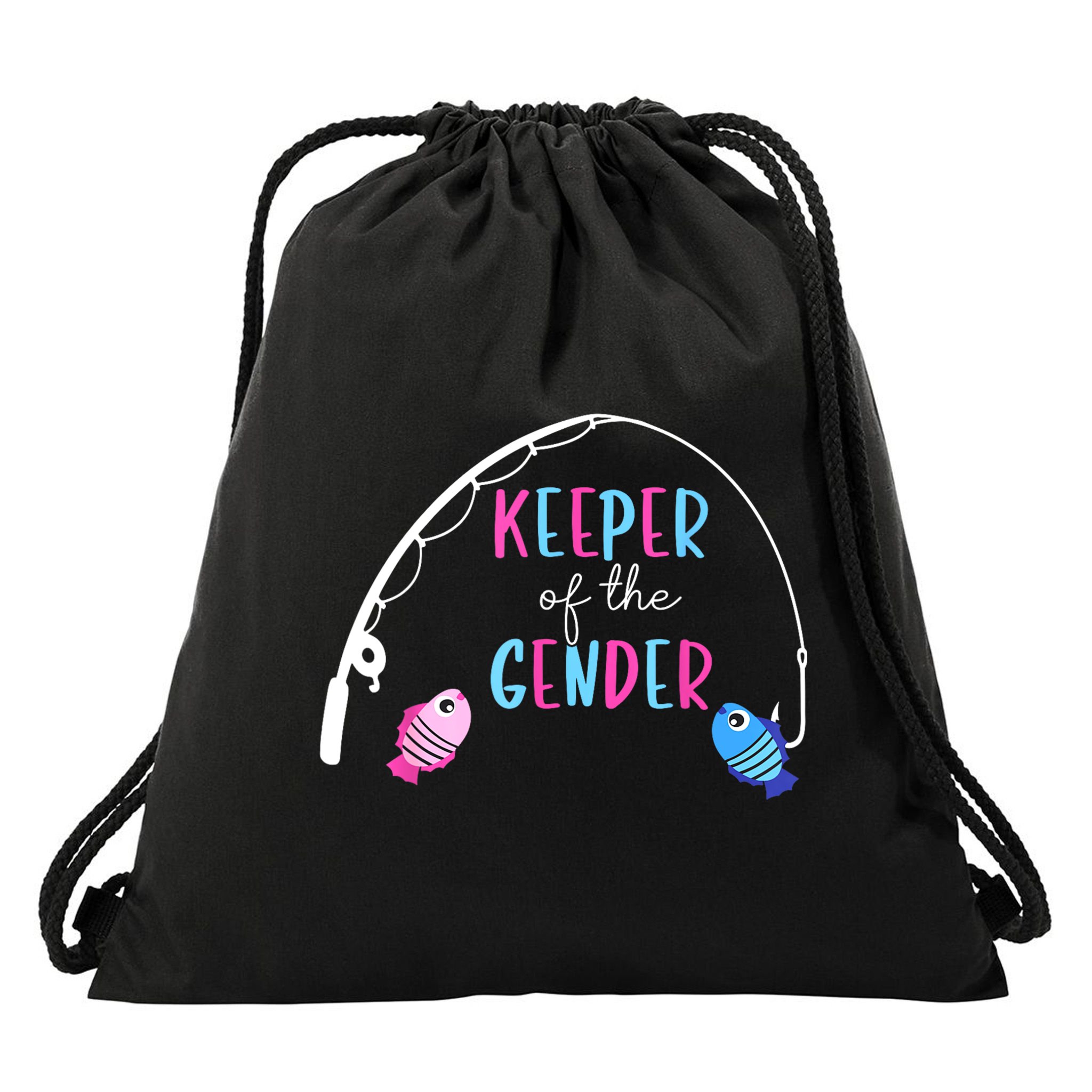 Keeper Of The Gender Fish Gender Reveal Baby Shower Drawstring Bag