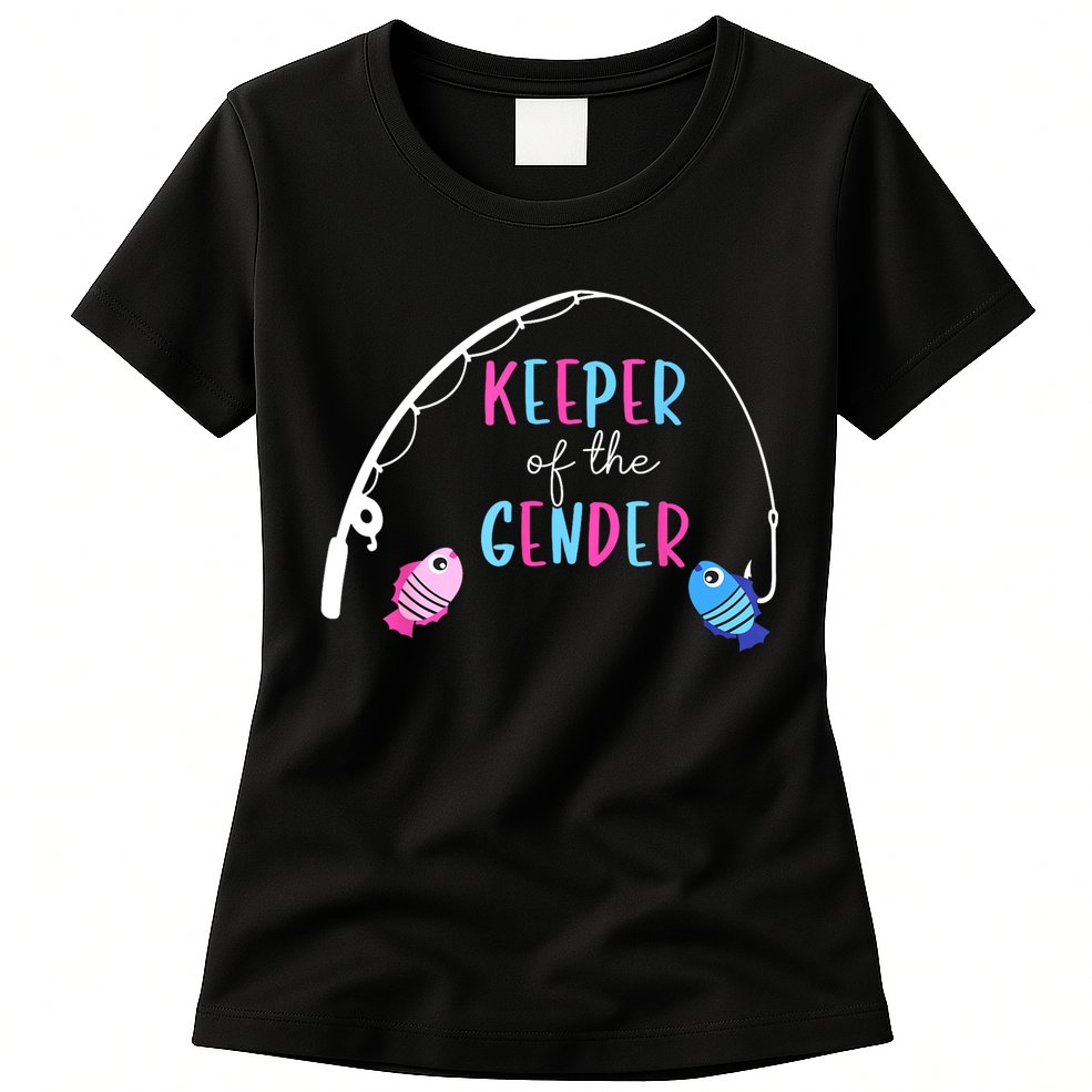 Keeper Of The Gender Fish Gender Reveal Baby Shower Womens T-Shirt