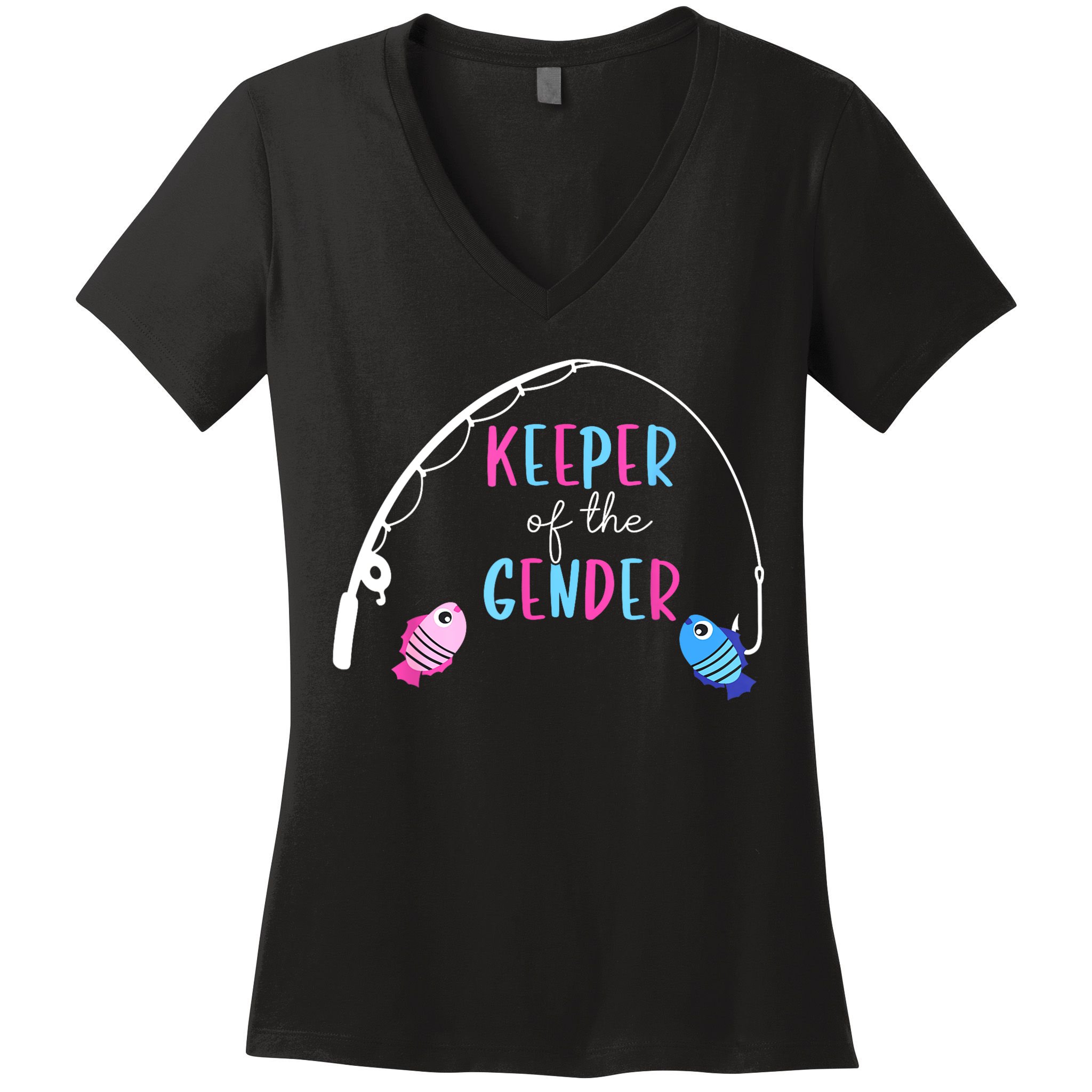 Keeper Of The Gender Fish Gender Reveal Baby Shower Women's V-Neck T-Shirt