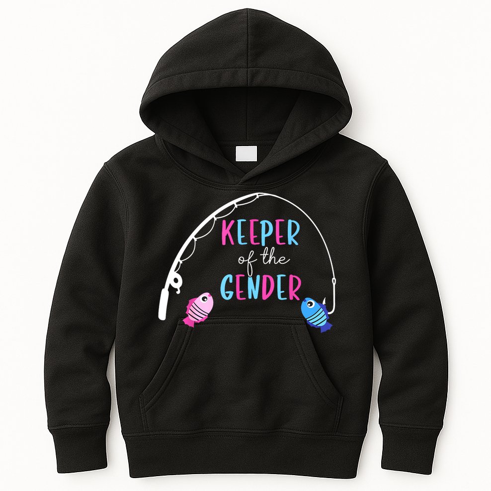 Keeper Of The Gender Fish Gender Reveal Baby Shower Kids Hoodie