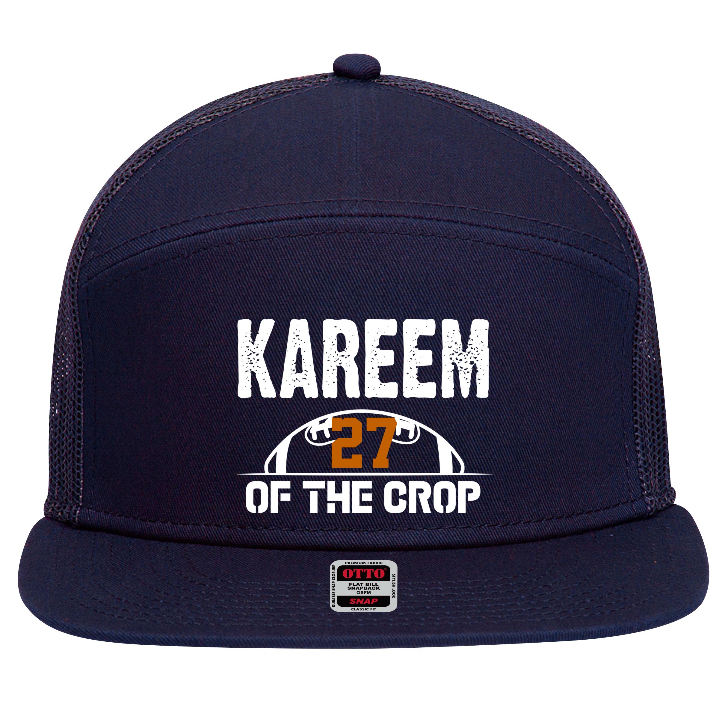 Kareem Of The Crop Number 27 Football 7 Panel Mesh Trucker Snapback Hat