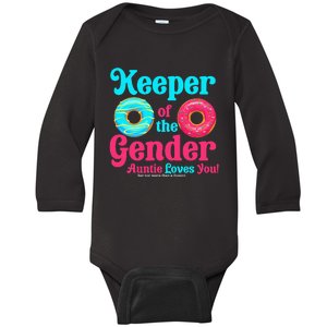 Keeper of the Gender Auntie donuts Gender Reveal Party Baby Long Sleeve Bodysuit