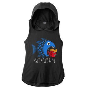 Kamala Over Trump Blue Wave Big Fish Eats Small Fish Ladies PosiCharge Tri-Blend Wicking Draft Hoodie Tank