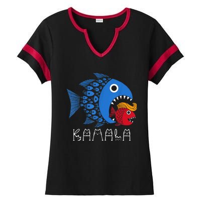 Kamala Over Trump Blue Wave Big Fish Eats Small Fish Ladies Halftime Notch Neck Tee