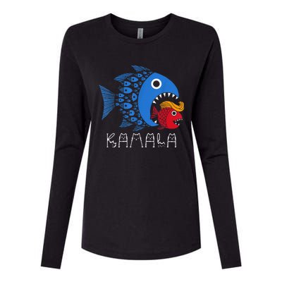 Kamala Over Trump Blue Wave Big Fish Eats Small Fish Womens Cotton Relaxed Long Sleeve T-Shirt