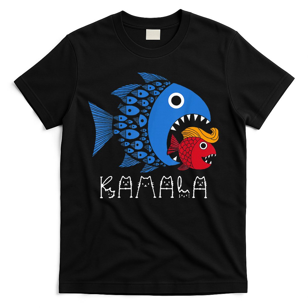 Kamala Over Trump Blue Wave Big Fish Eats Small Fish T-Shirt