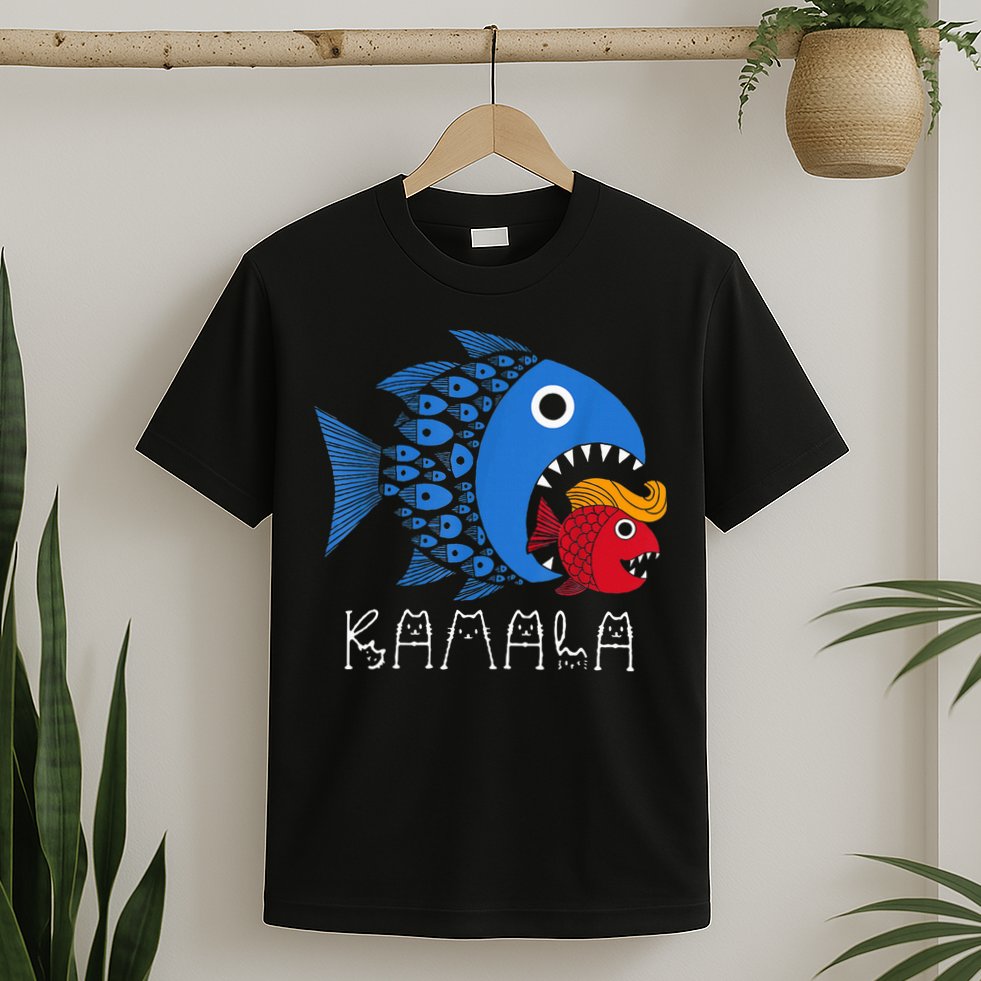 Kamala Over Trump Blue Wave Big Fish Eats Small Fish T-Shirt