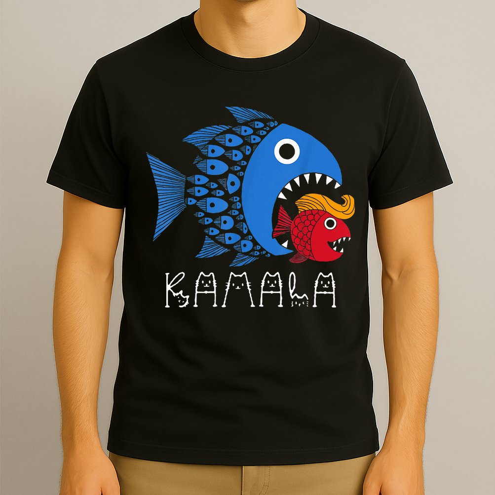 Kamala Over Trump Blue Wave Big Fish Eats Small Fish T-Shirt