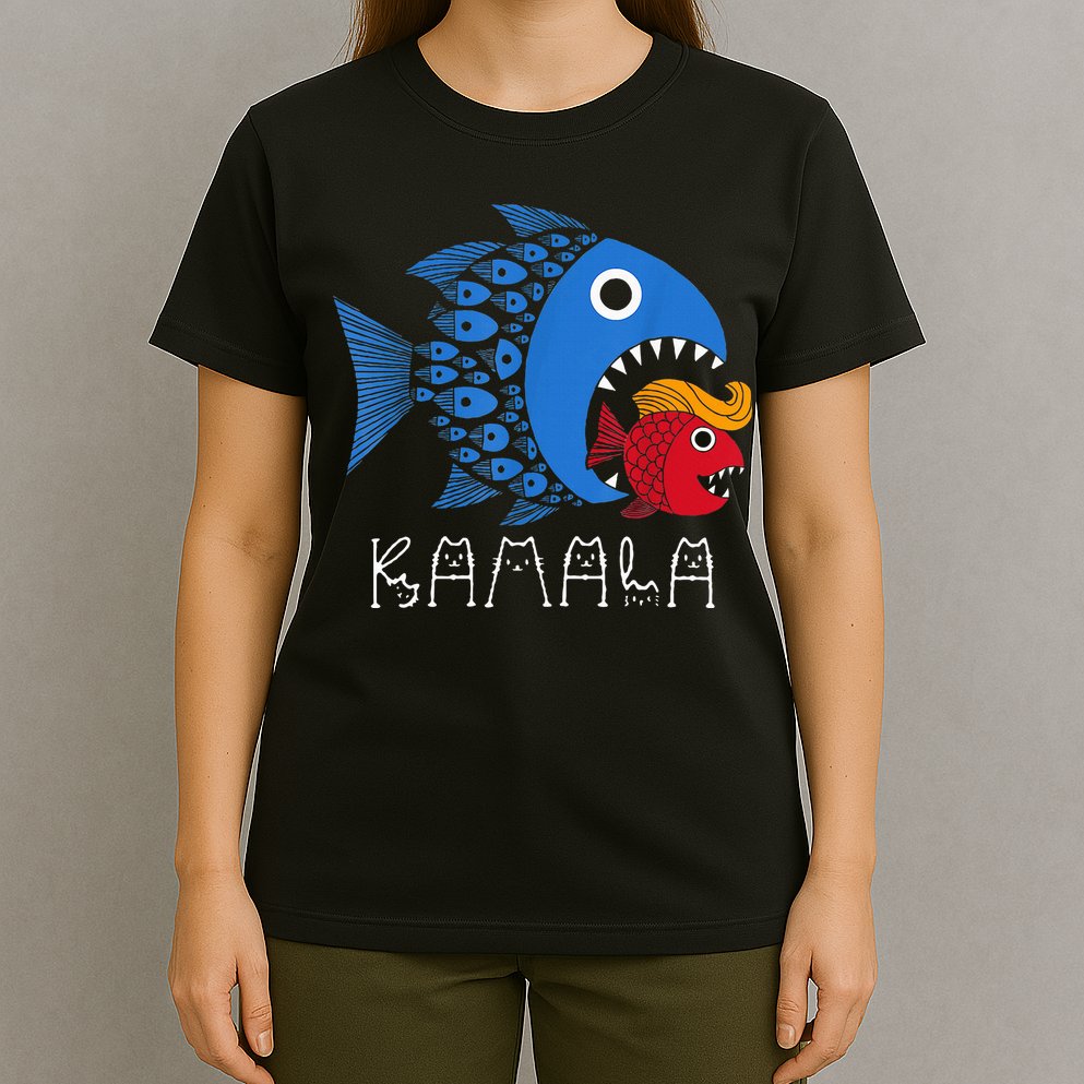 Kamala Over Trump Blue Wave Big Fish Eats Small Fish T-Shirt