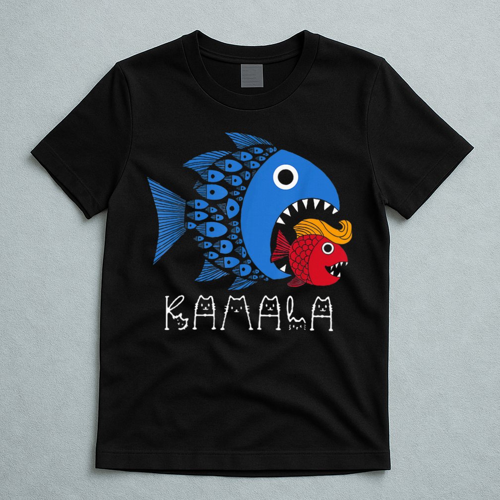 Kamala Over Trump Blue Wave Big Fish Eats Small Fish T-Shirt