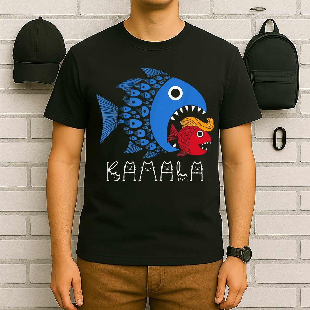 Kamala Over Trump Blue Wave Big Fish Eats Small Fish T-Shirt