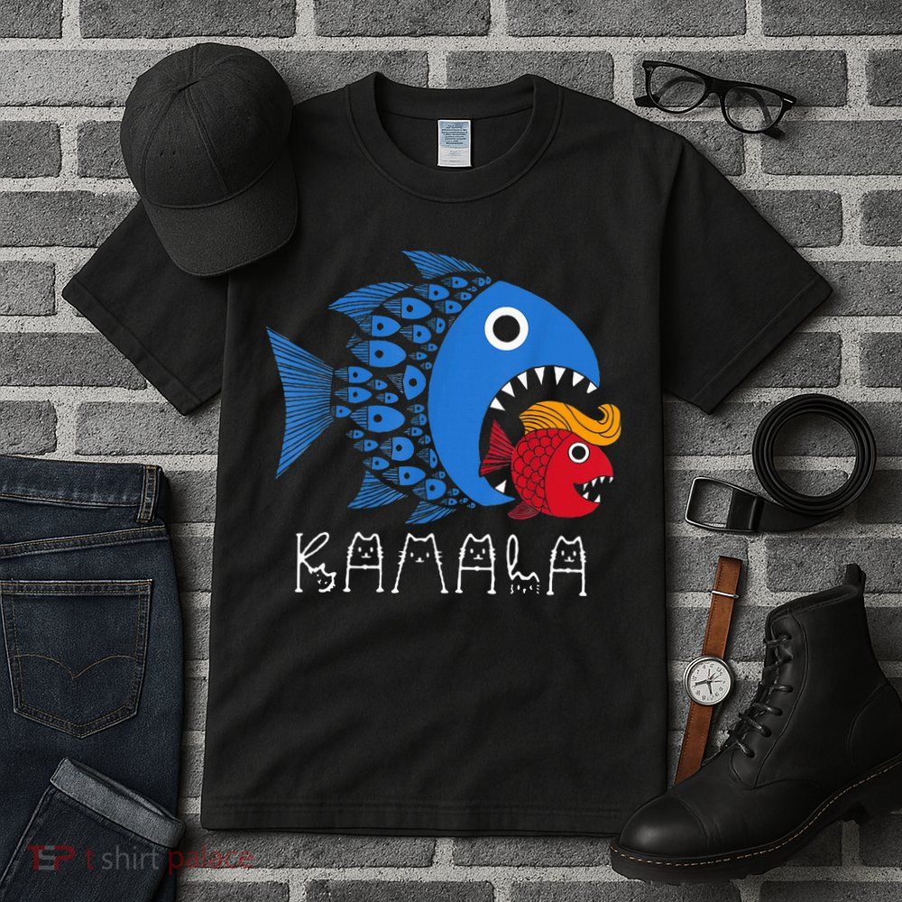 Kamala Over Trump Blue Wave Big Fish Eats Small Fish Tall T-Shirt