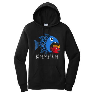 Kamala Over Trump Blue Wave Big Fish Eats Small Fish Women's Pullover Hoodie