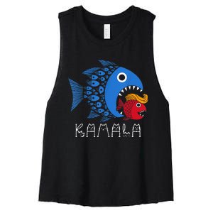 Kamala Over Trump Blue Wave Big Fish Eats Small Fish Women's Racerback Cropped Tank