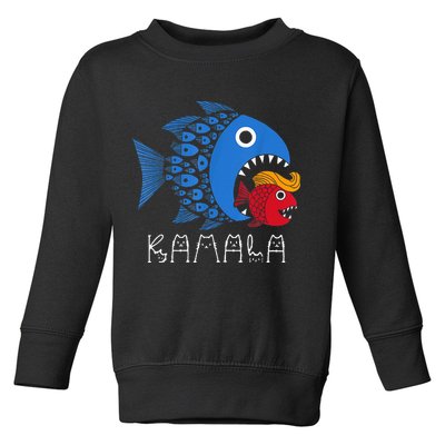 Kamala Over Trump Blue Wave Big Fish Eats Small Fish Toddler Sweatshirt