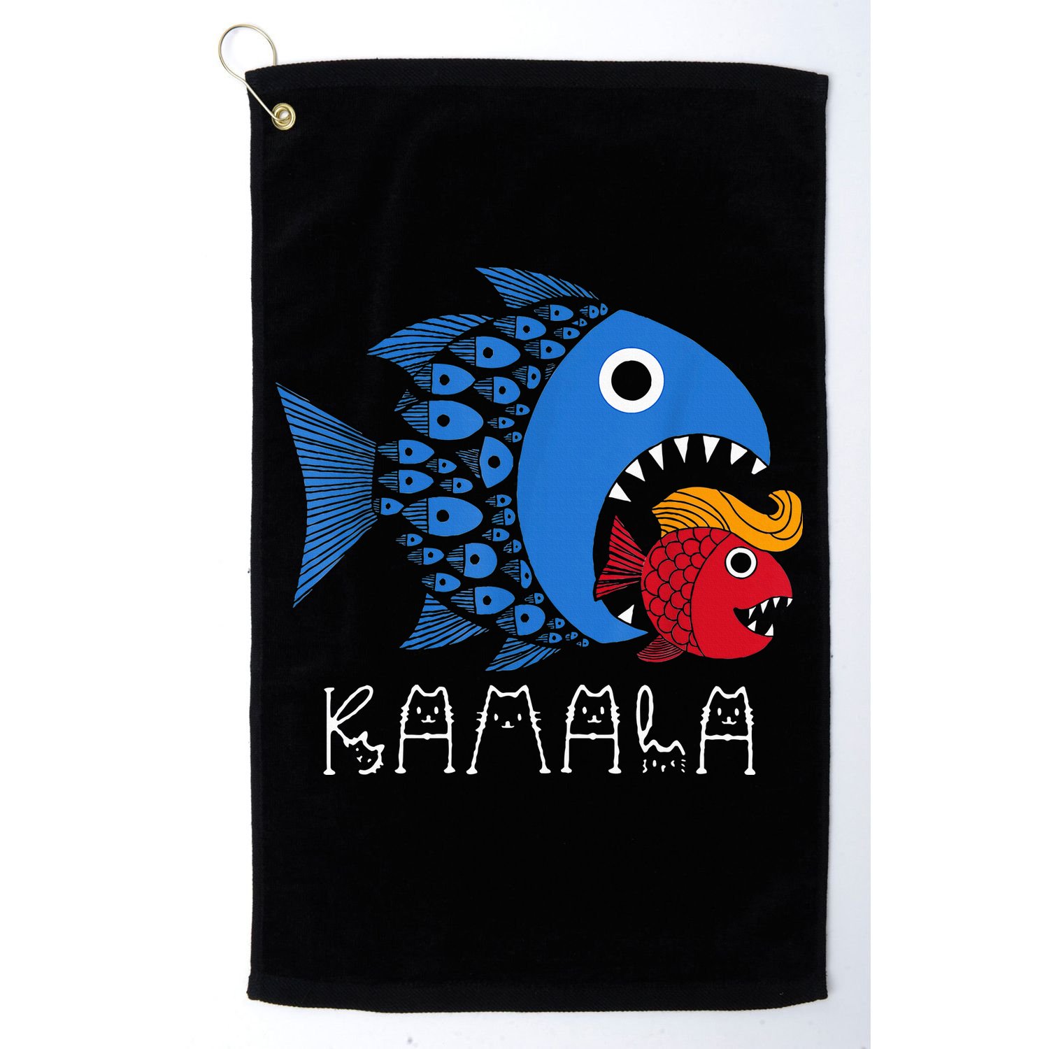 Kamala Over Trump Blue Wave Big Fish Eats Small Fish Golf Towel